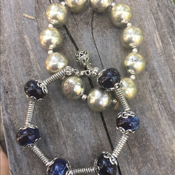 Jewelry - Silver and blue bracelets , a set , bangle bracelets vintage jewelry